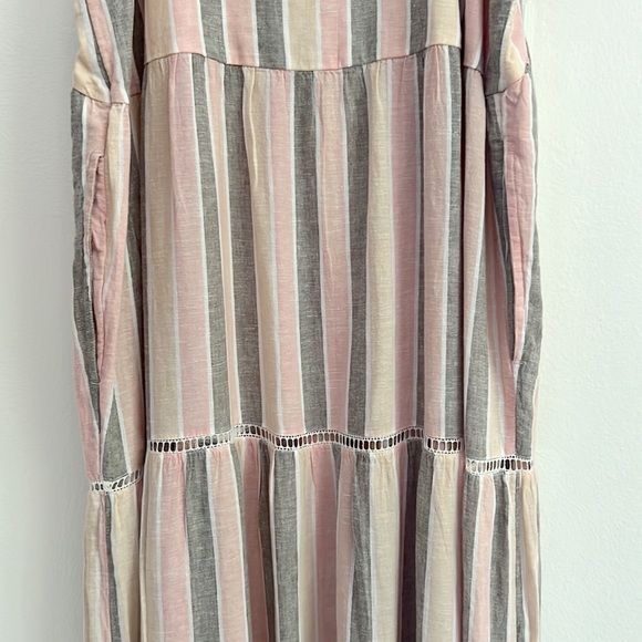Caslon Cabana Stripe Linen Lattice Trim Tiered Maxi Dress Vertical Stripes - Picture 7 of 14